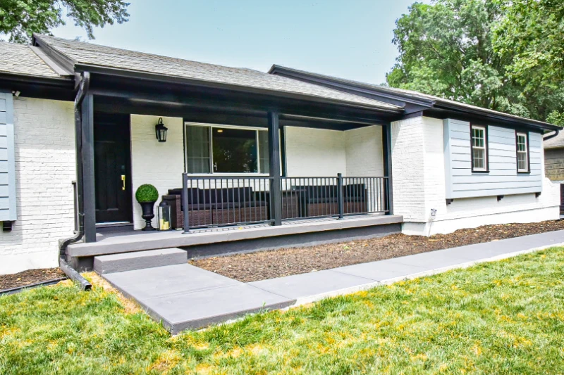 Crisp clean Kansas City home exterior with porch
